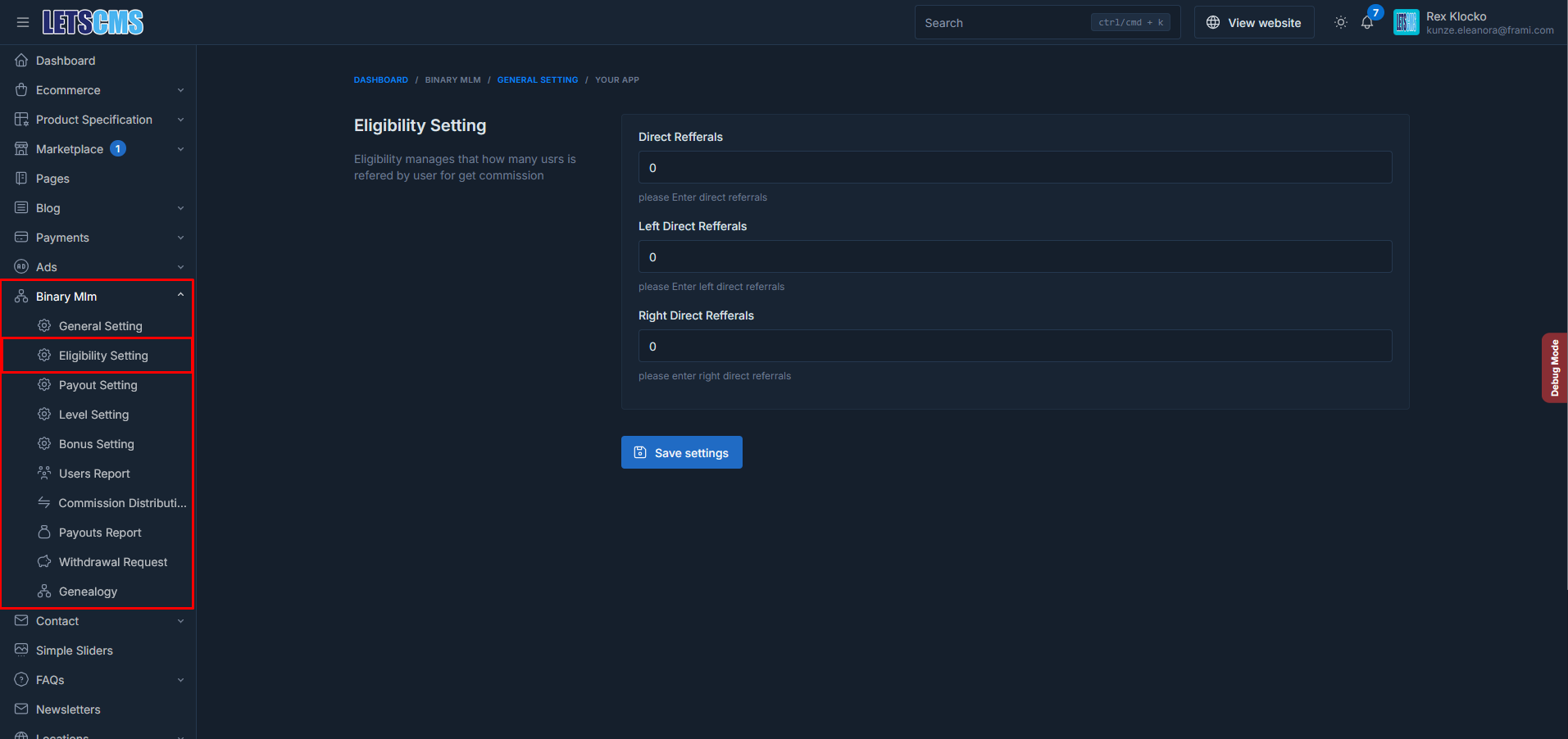 binary mlm eligibility settings