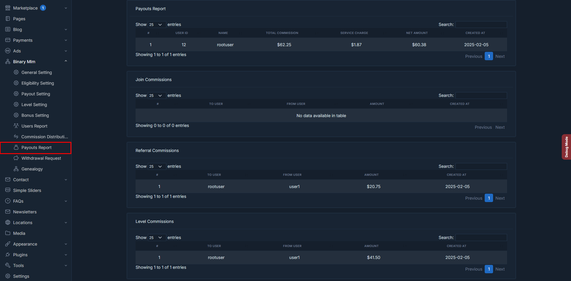 binary mlm payout report