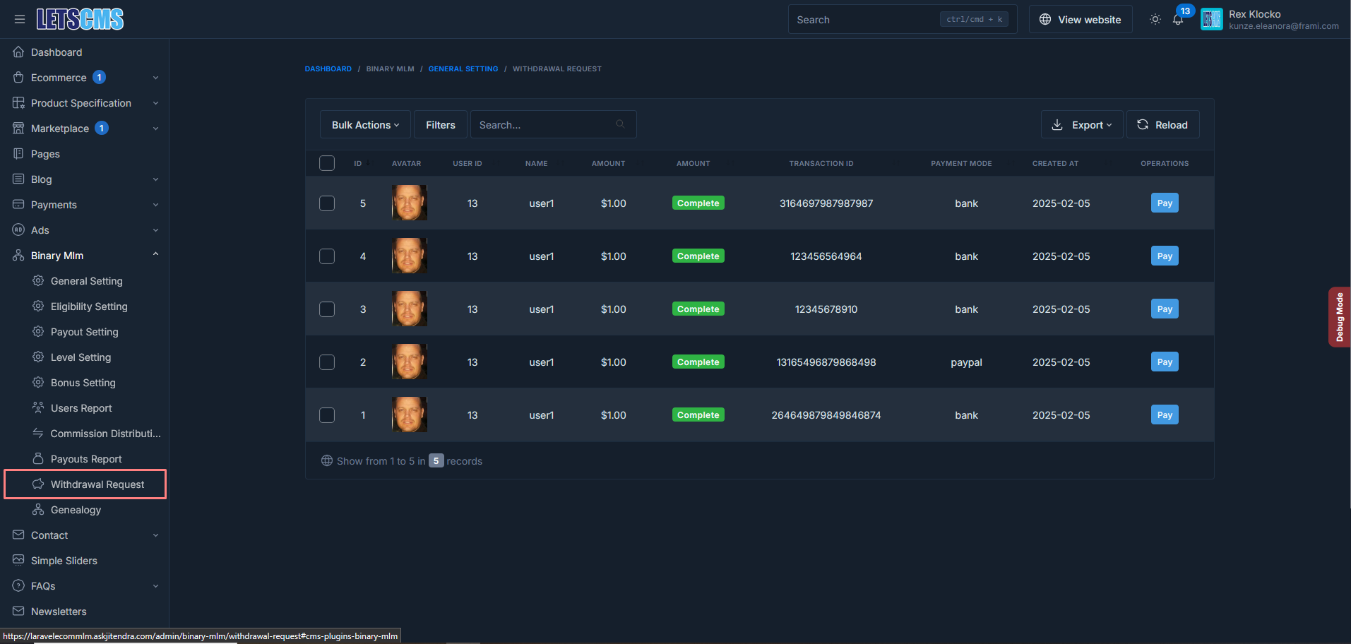 binary mlm Withdrawals