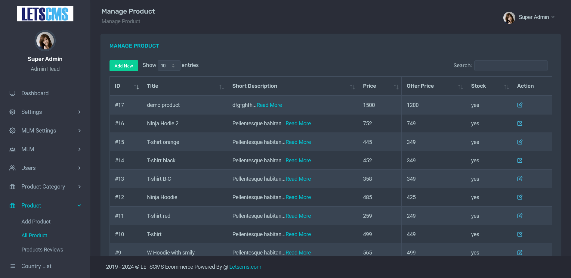 Unilevel mlm All Products Manage