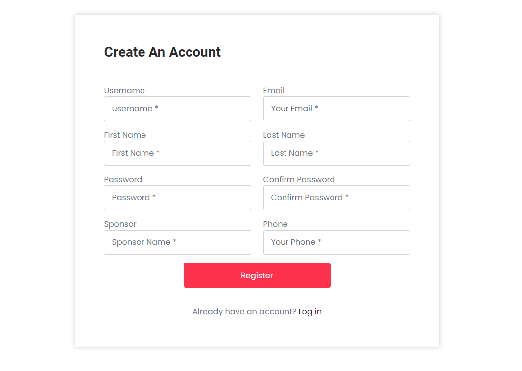 Unilevel mlm User Registration