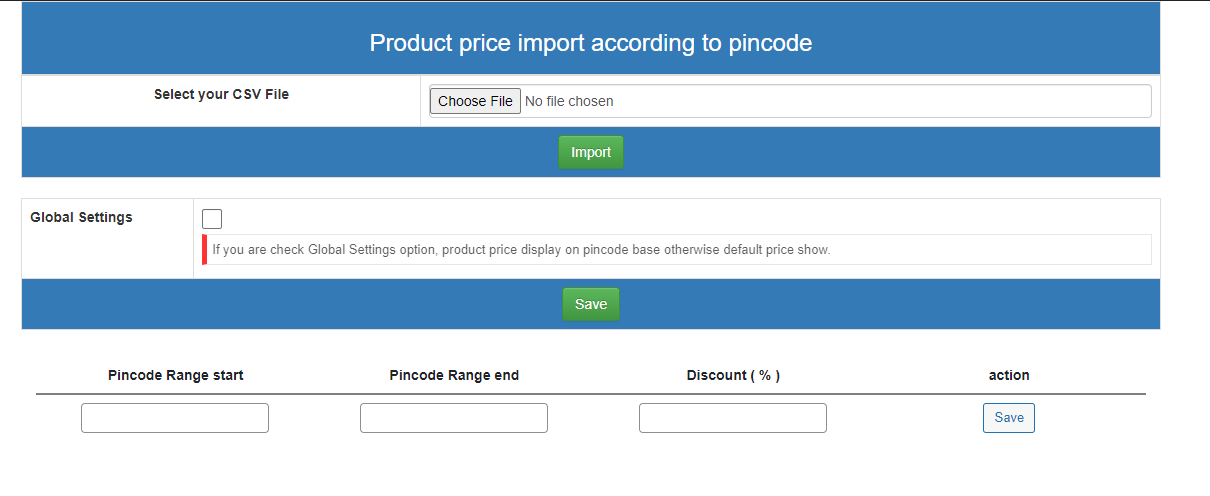Pincode-Based Products Price Global Settings