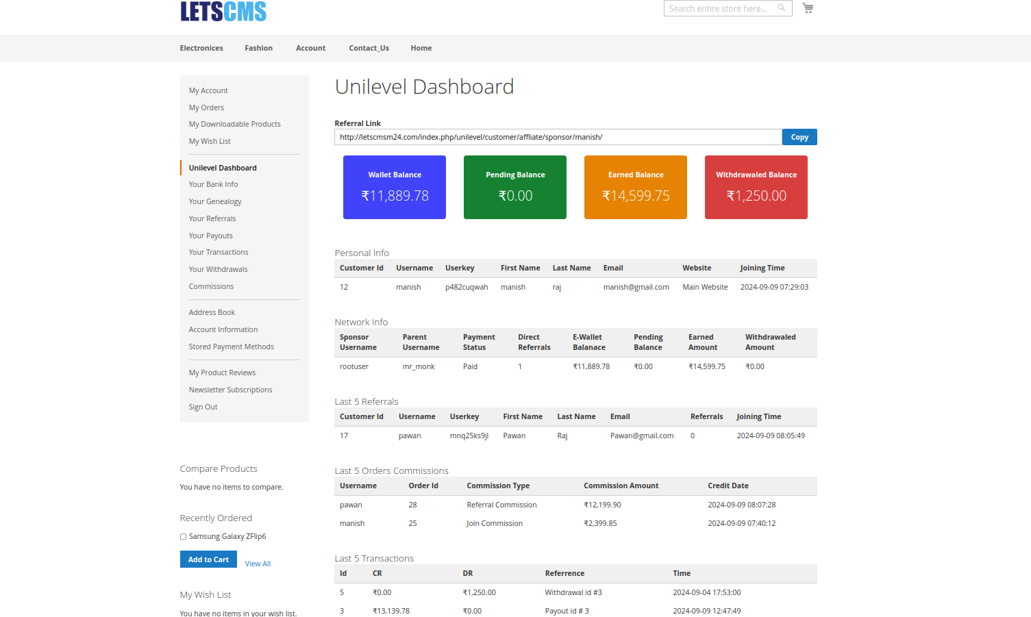 unilevel mlm Unilevel_Dashboard