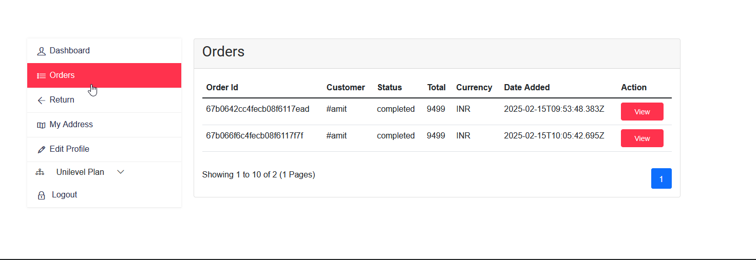 Unilevel mlm My Orders