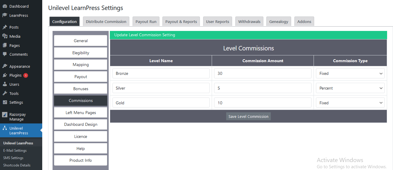 Unilevel MLM Level Commission
