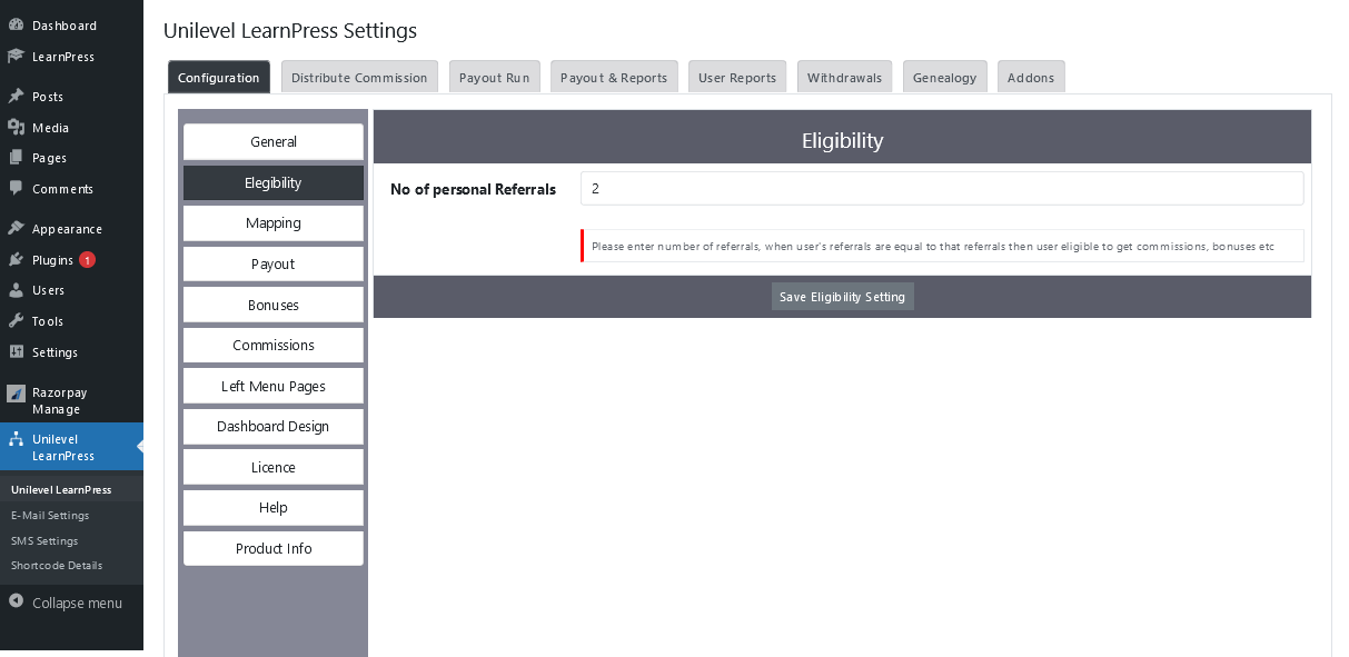 Unilevel MLM Eligibility for LearnPress