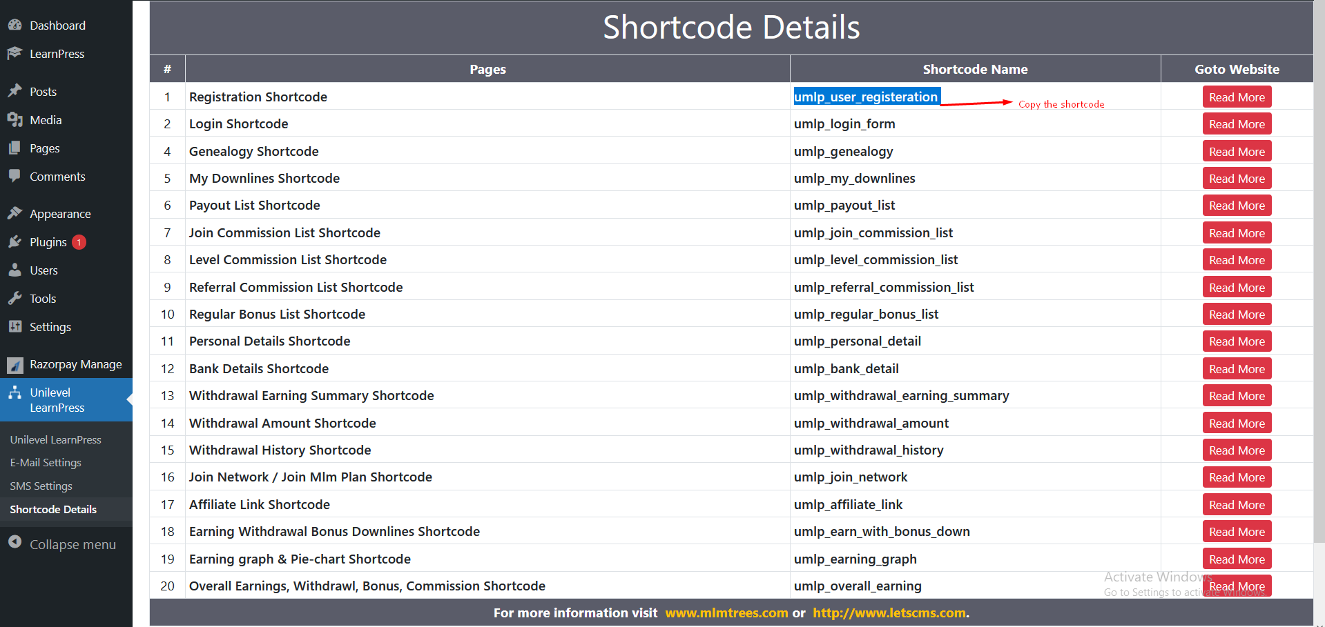 Unilevel MLM shortcode LearnPress