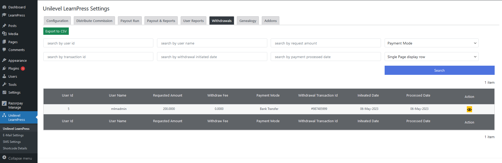 Unilevel Withdrawal in Informations
